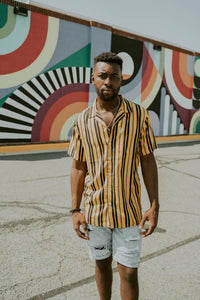Summer Striped Casual Shirt - Men's Linen/Cotton Blend