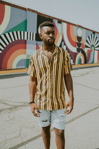 Summer Striped Casual Shirt - Men's Linen/Cotton Blend